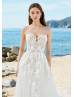 Strapless Ivory Lace Tulle Modern Wedding Dress With Detachable Sleeves